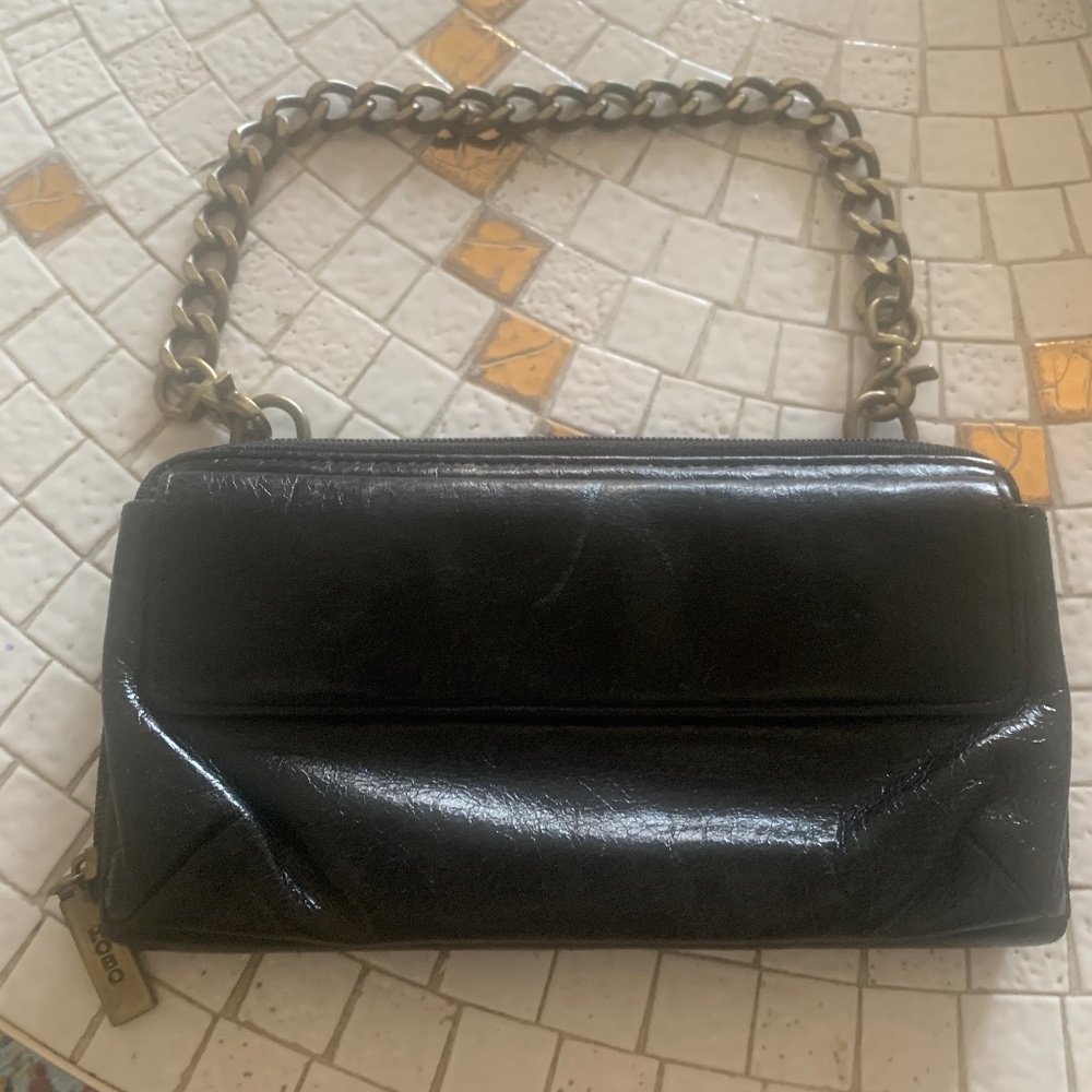 Black Leather HOBO Clutch with Chain